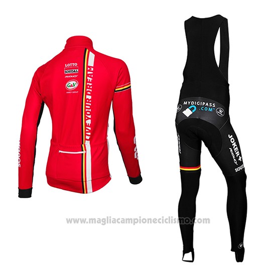 2015 Abbigliamento Ciclismo Lotto Soudal Rosso e Nero Manica Lunga e Salopette